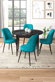 Hanah Home Juego de Comedor de 5 Piezas con Mesa de Mármol Negro y Sillas Turquesas